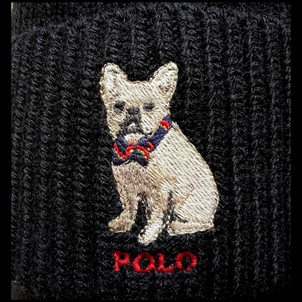 Polo Ralph Lauren French Bulldog Embroidered Rib-Knit Beanie / Polo Black / NWT - Picture 8 of 11
